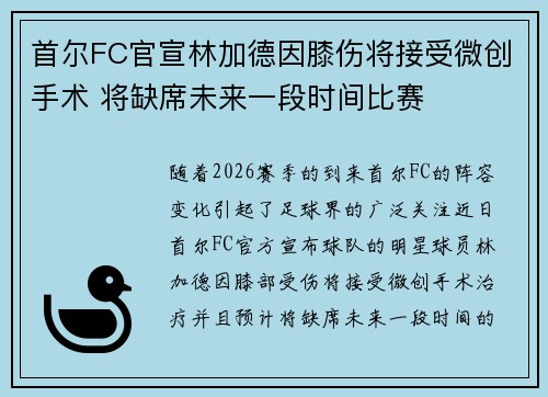 首尔FC官宣林加德因膝伤将接受微创手术 将缺席未来一段时间比赛 首尔FC官宣林加德因膝伤将接受微创手术 将缺席未来一段时间比赛
